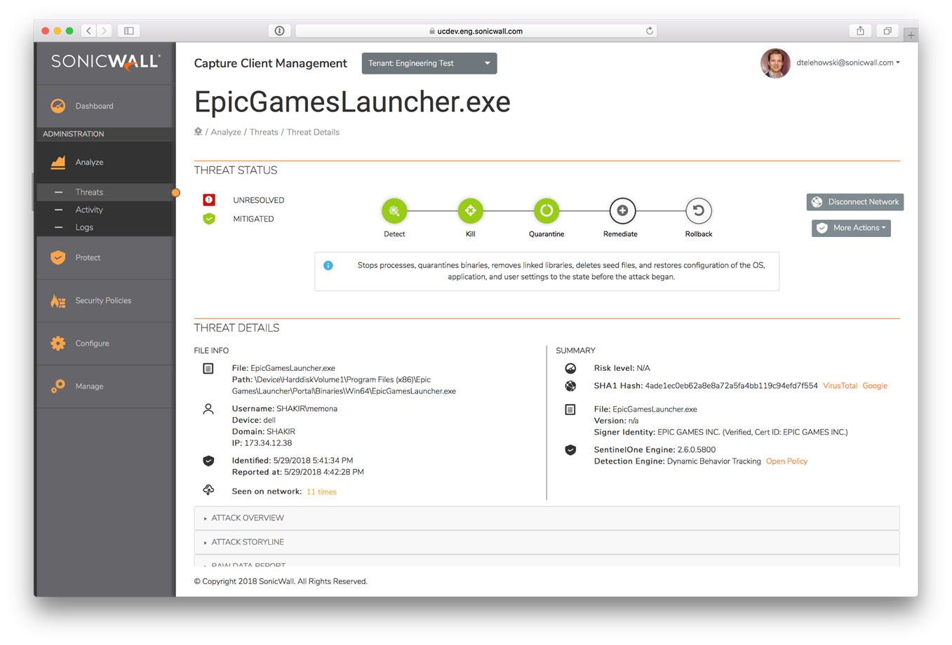 SonicWall Capture Client 3.0 端點解決方案，利用應用程式漏洞情報將風險降至最低